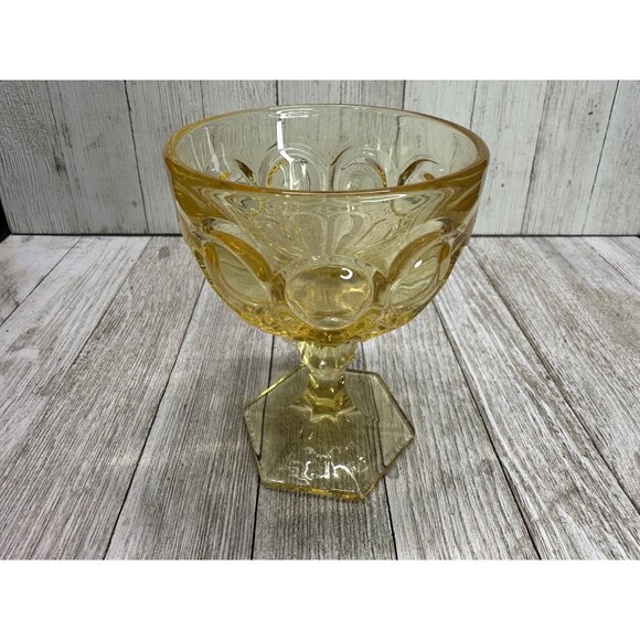 Vtg Fostoria Moonstone Yellow Gold Amber Champagne Goblets  5 1/8" Tall Set of 2 - Picture 6 of 12